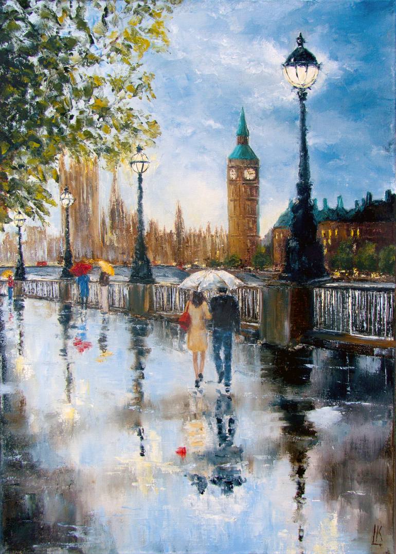 London rainy day stroll Painting by Ludmila Kovalenko | Saatchi Art