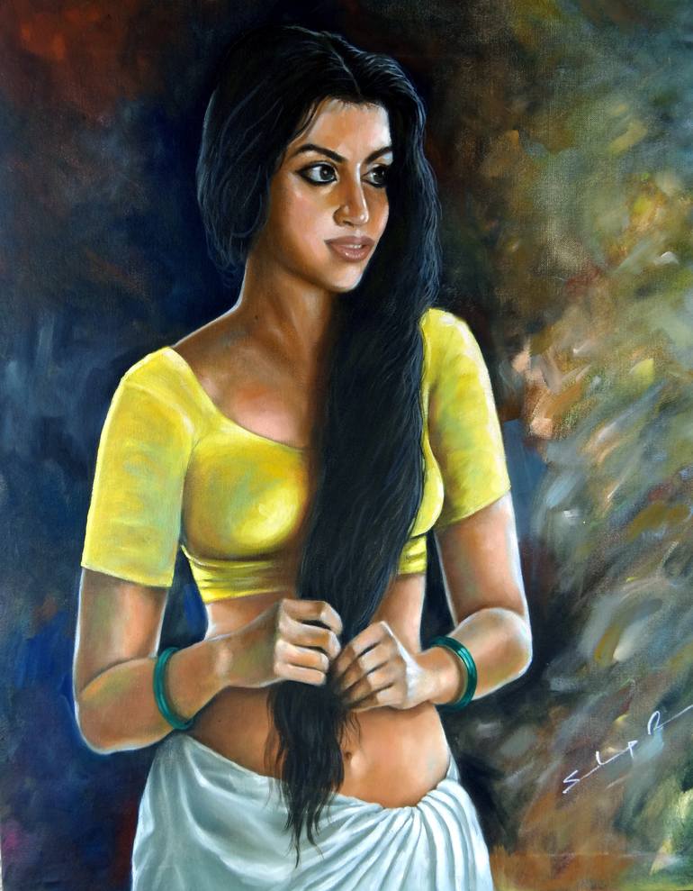 sexyfigure, bold, yellow, indian, seminude, figurativepainting, figurativea...