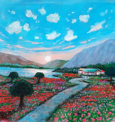 Red Flowers Landscape Painting, Who Is The Best Landscape Painter