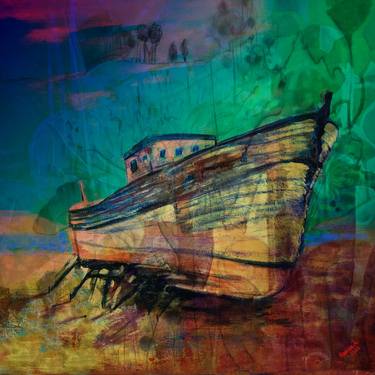 Print of Abstract Boat Mixed Media by Ann Leech