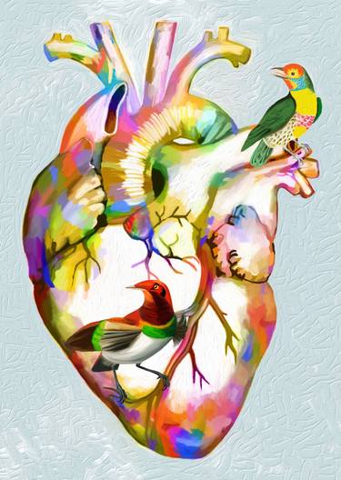 Anatomical Heart with two Birds thumb