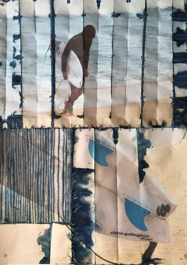 Hauoli Surf Quilt, Surfer and Board, North Shore Hawaii - Limited Edition of 1 thumb