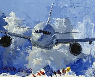 Original Figurative Aeroplane Paintings by Arben Brahimaj