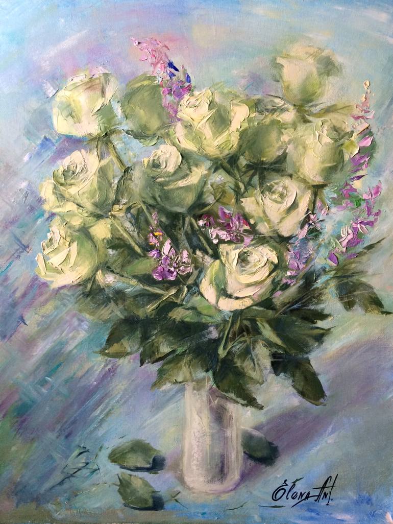 White Roses Painting by Elena Antanovich | Saatchi Art