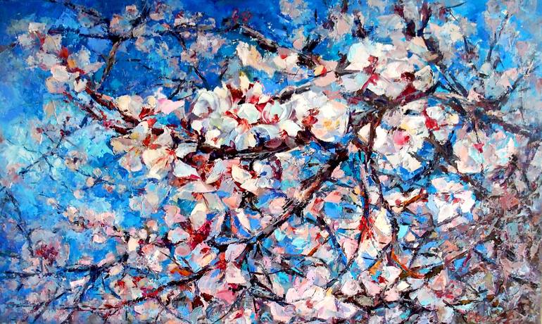 Blooming apricot. Spring inspiration. Painting by Elena Reient ...