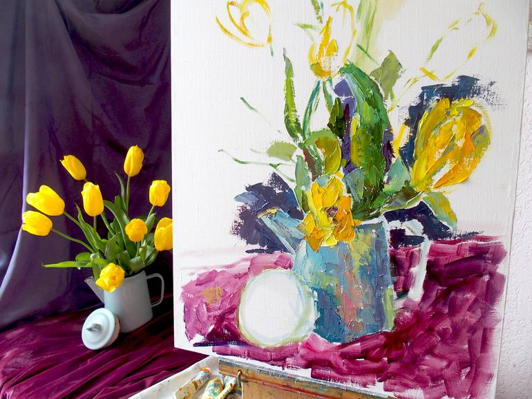 Original Expressionism Still Life Painting by Elena Reient