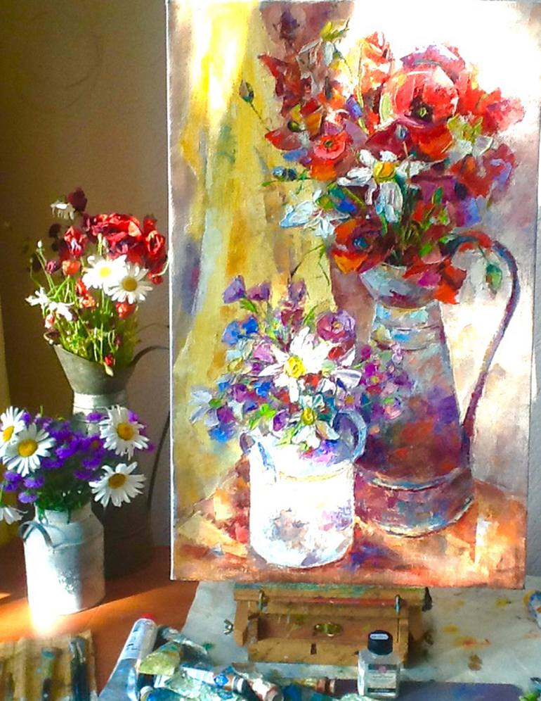 Original Expressionism Still Life Painting by Elena Reient