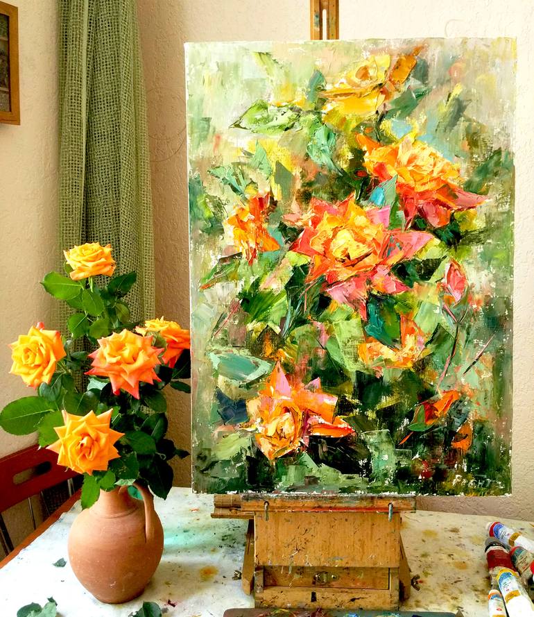 Original Expressionism Floral Painting by Elena Reient