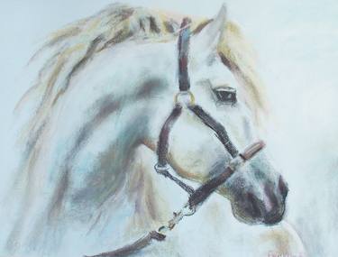 White horse. Serenity. Pastel on paper. thumb