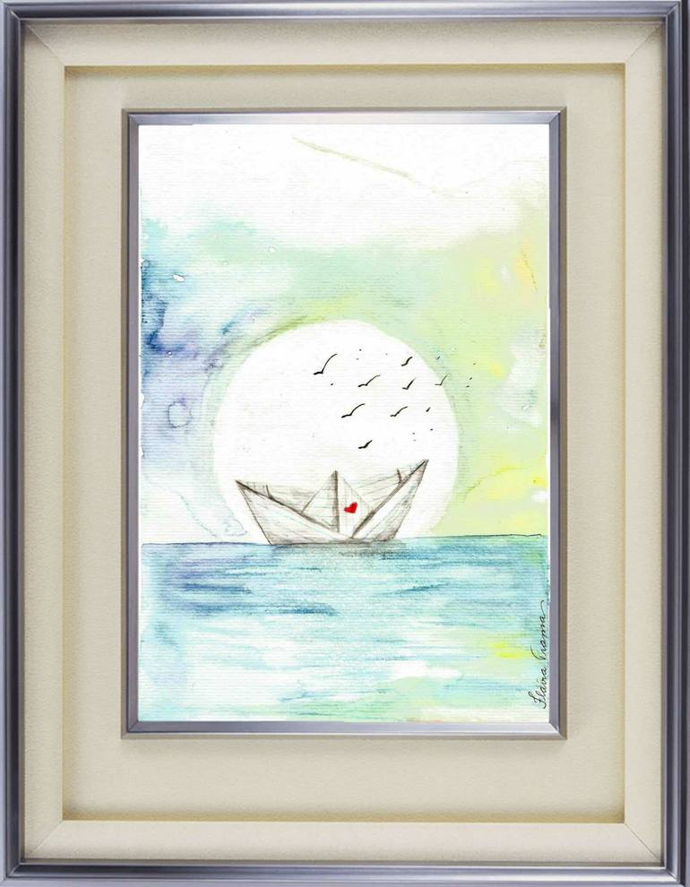 Original Abstract Boat Painting by Flavia Trama