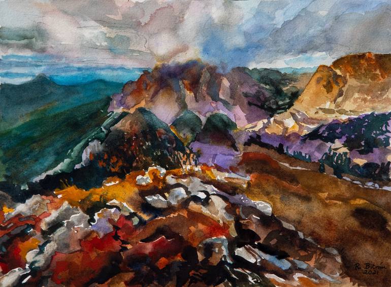 Mountain Peaks Abstract Landscape painting ORIGINAL ARTWORK 22 x 15.5