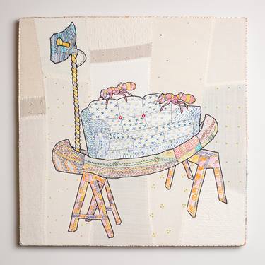 Ants on a couch in a canoe on sawhorses with radio reception - Embroidered Painting thumb