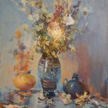 Flowers on a blue background by Tanya Krulla