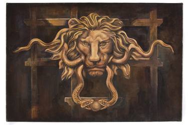 Saatchi Art Artist Izzy G; Paintings, “Lionhead Guardian Doorknocker” #art