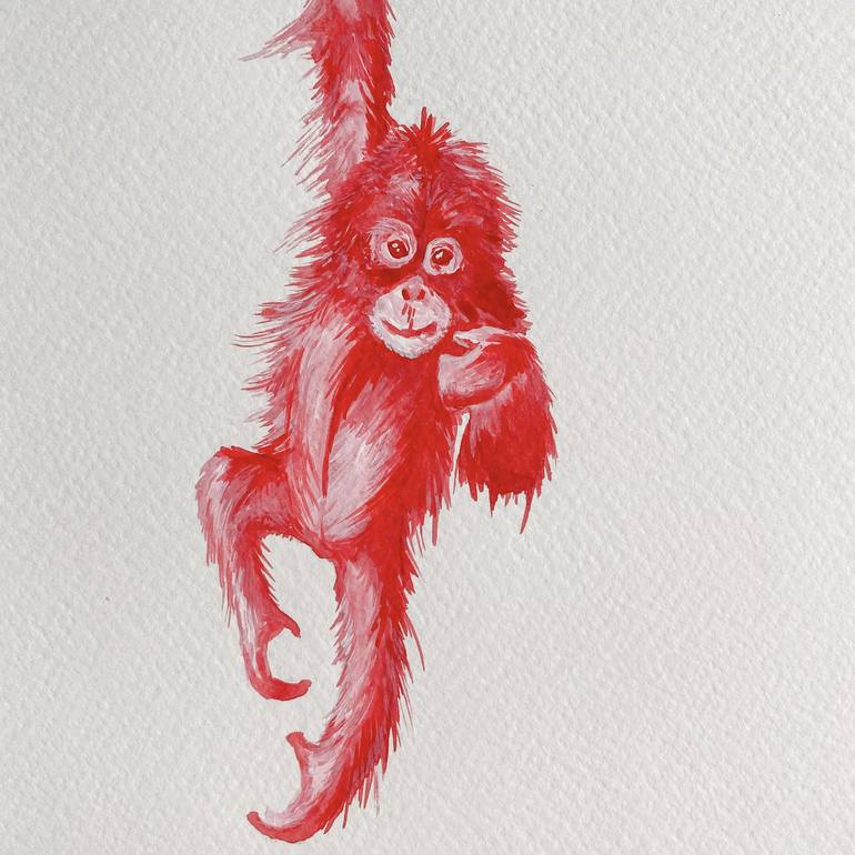 Red Orangutan - Hanging around Painting by Hannah Bowles | Saatchi Art