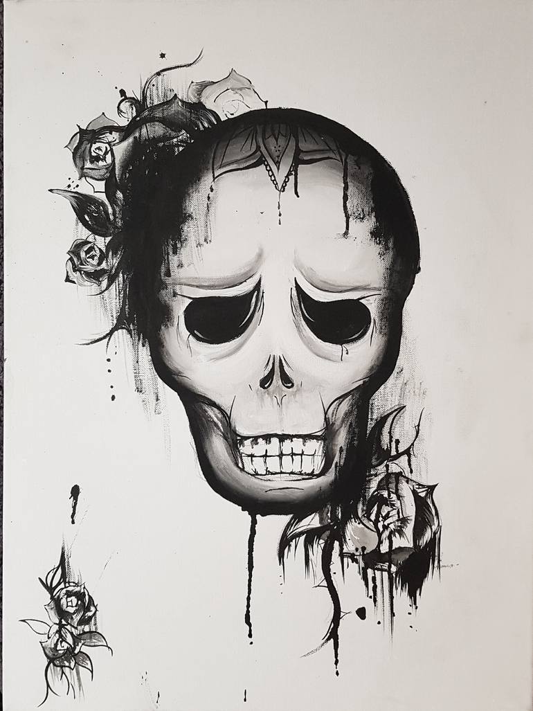 Original Cartoon Painting by Amber Reed  Illustration Art on Canvas  Deathly