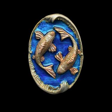 Brooch with couple of fishes on deep blue background thumb