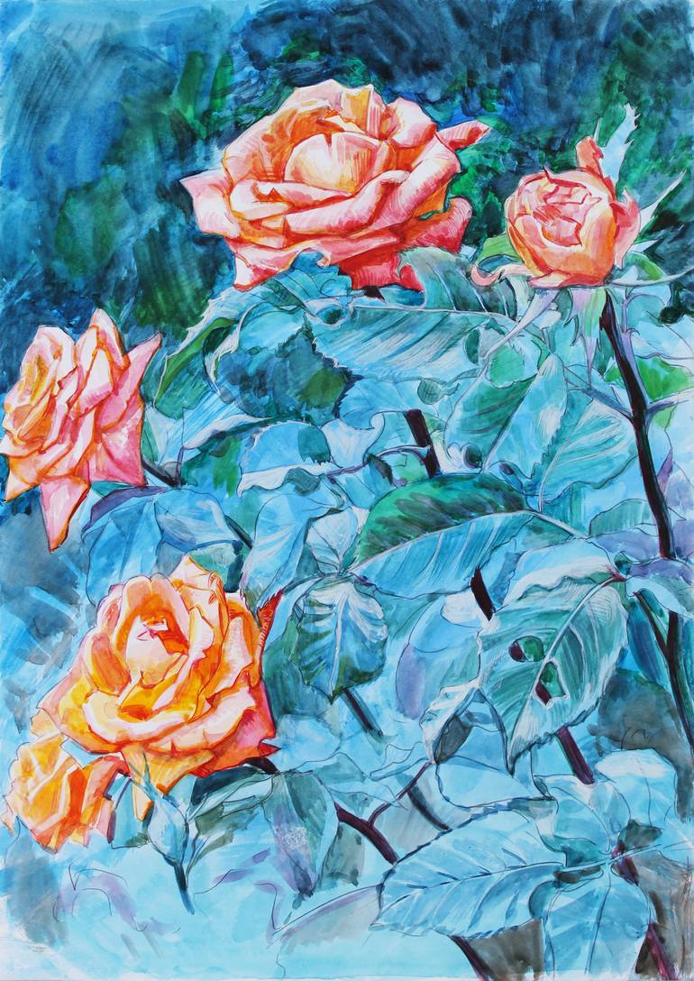Sketch of roses Painting by Anastasia Dagaeva | Saatchi Art