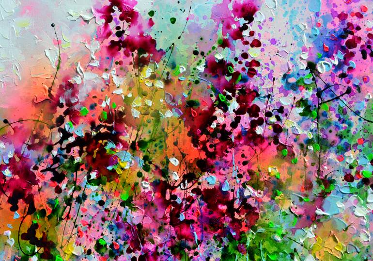 Original Abstract Garden Painting by Soos Roxana Gabriela
