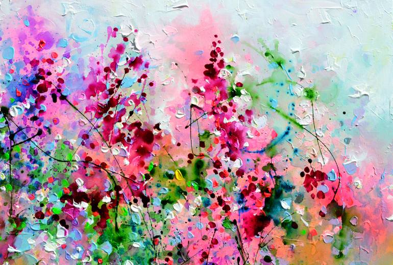 Original Abstract Garden Painting by Soos Roxana Gabriela