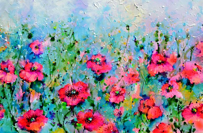 Original Color Field Painting Floral Painting by Soos Roxana Gabriela