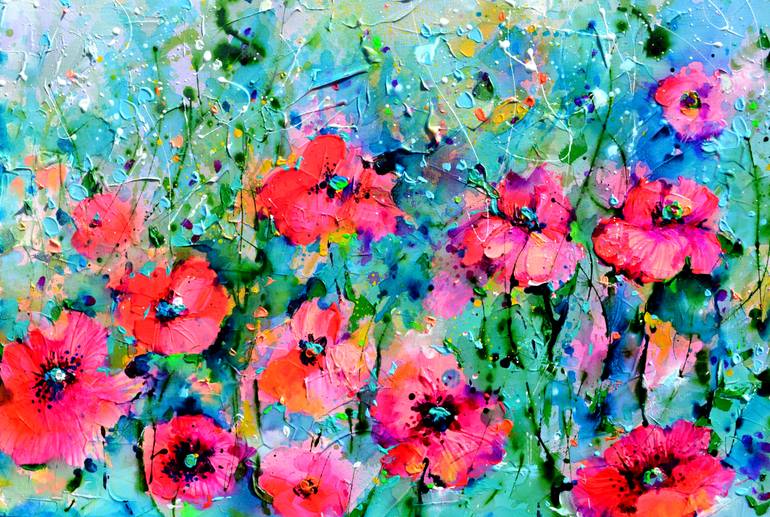 Original Color Field Painting Floral Painting by Soos Roxana Gabriela