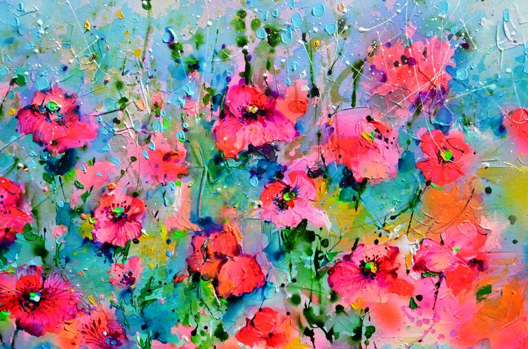 Original Color Field Painting Floral Painting by Soos Roxana Gabriela