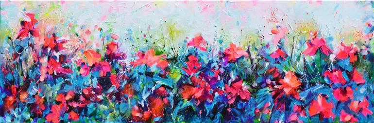 Original Landscape Painting by Soos Roxana Gabriela | Abstract Art on Canvas | Red Wild Poppies Field at Dusk (2026)
