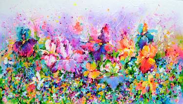 I've Dreamed 25 - Colorful Floral Painting, Daffodils, Iris, Wild Flowers Field thumb