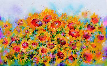 I've Dreamed 29 - Yellow Sunflower Field, 160x100x4 cm, Palette Knife Modern Ready to Hang Floral Painting thumb