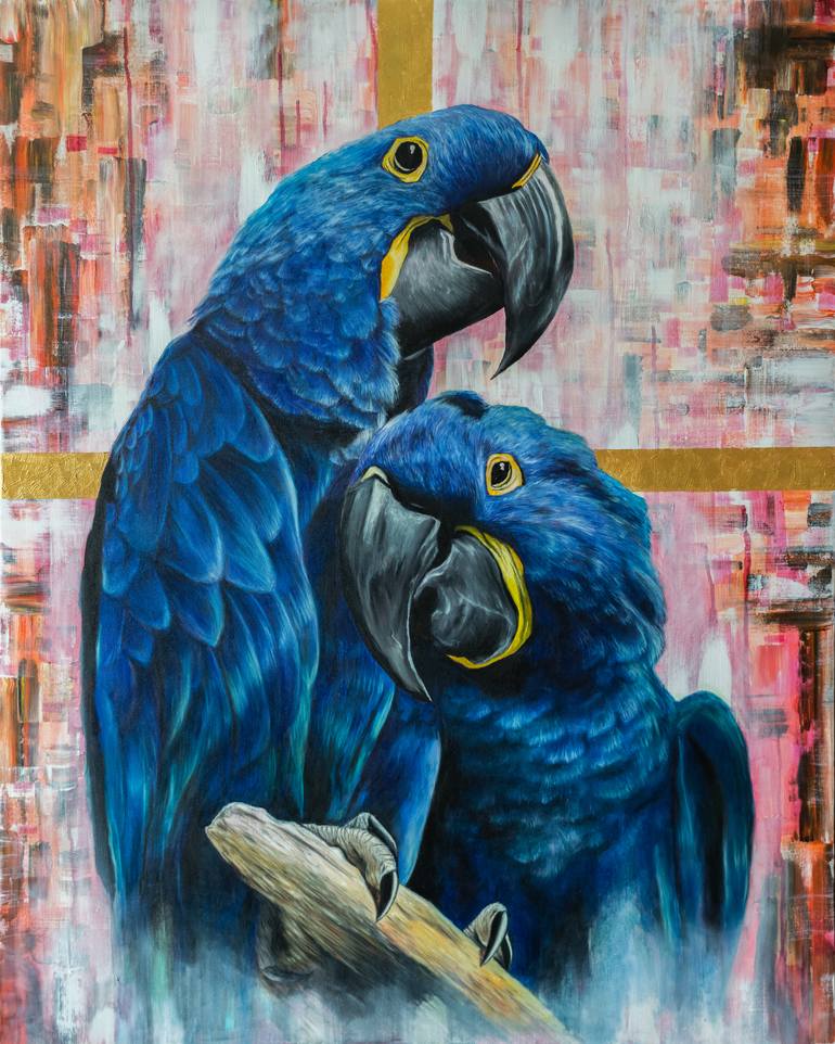 blue macaw painting