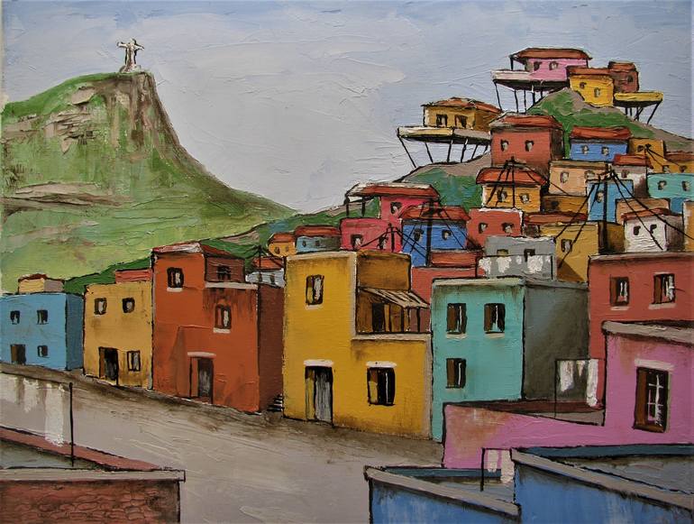 Favela Street Colors Brazil Painting by Patrick Bornemann