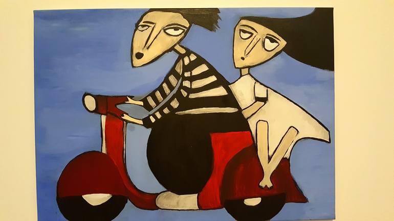 Original Abstract Motorbike Painting by Kamila Majkowska