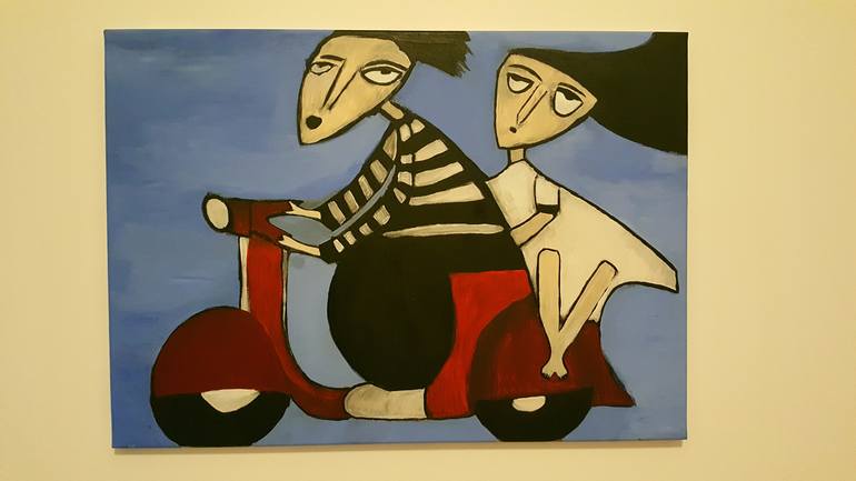 Original Abstract Motorbike Painting by Kamila Majkowska