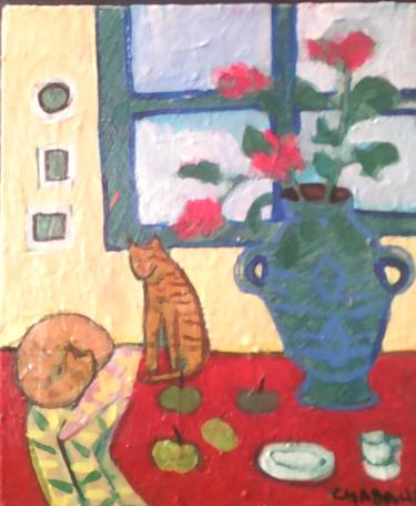 CATS AND VASA WITH FLOWERS thumb