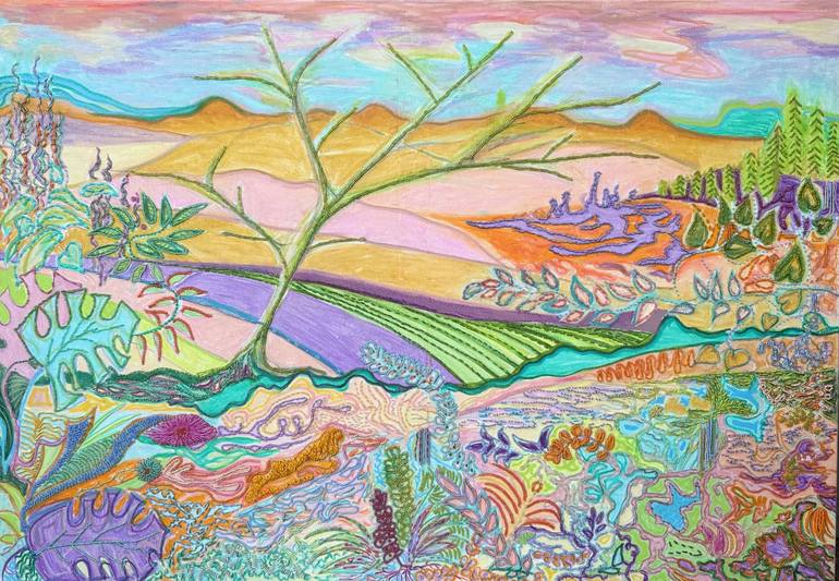 Original Landscape Mixed Media by Dalma Goncz Art Gallery | Abstract Art on Canvas | Last Tree At The County Border 001/2024/DL