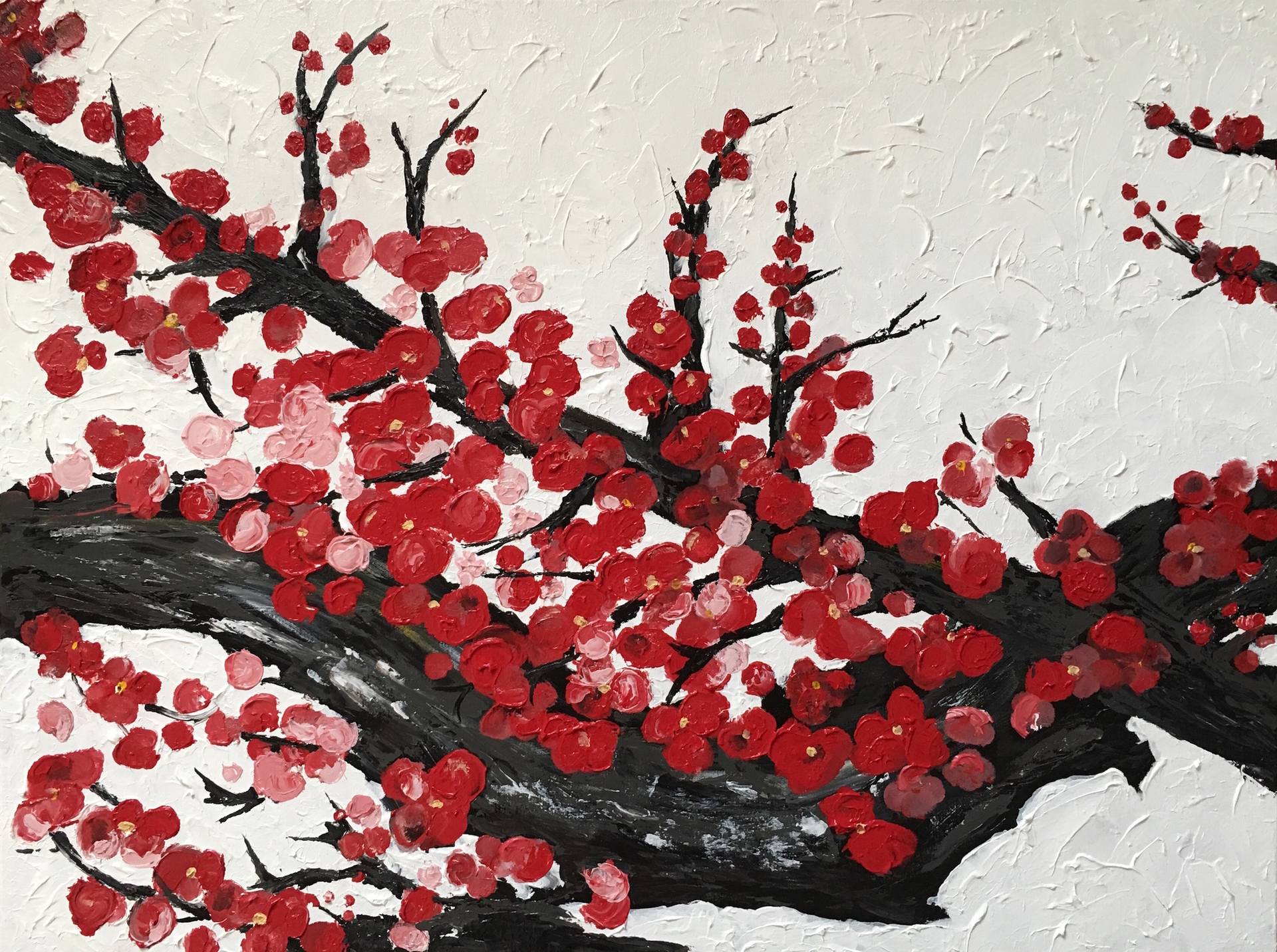 Cherry Blossom in red #2 Painting by Anna Mita | Saatchi Art