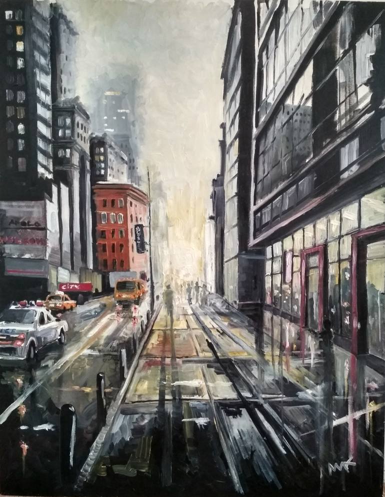 Sunset in the city. Painting by Mikhail Nikulin | Saatchi Art