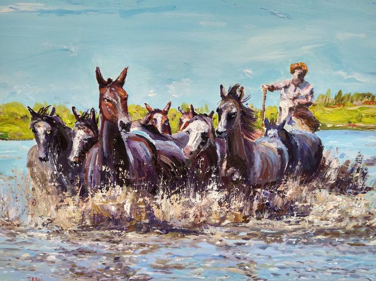 Original Impressionism Horse Painting by Federico Tesei