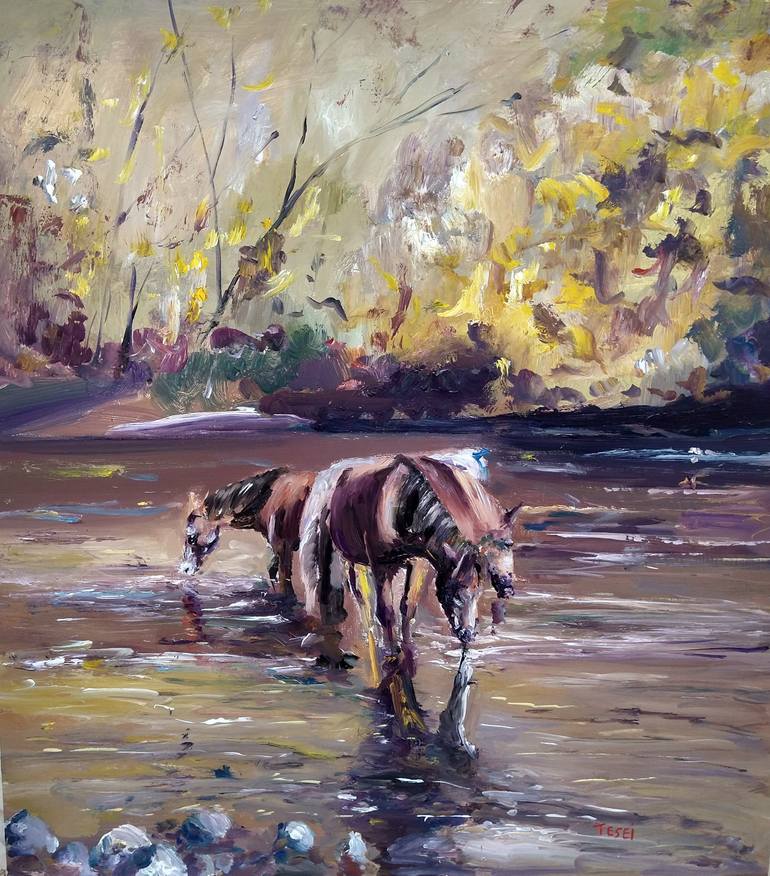 HORSE 油絵アート Horses in the sunset Painting by Federico Tesei | Saatchi Art