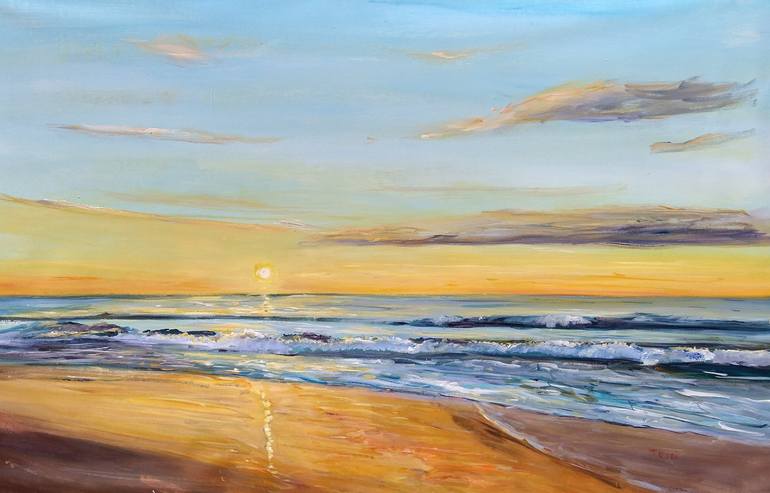 Original Beach Painting by Federico Tesei | Figurative Art on Canvas | Sunset on the beach II