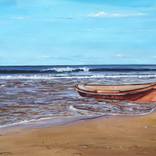 Red boat on the beach by Federico Tesei