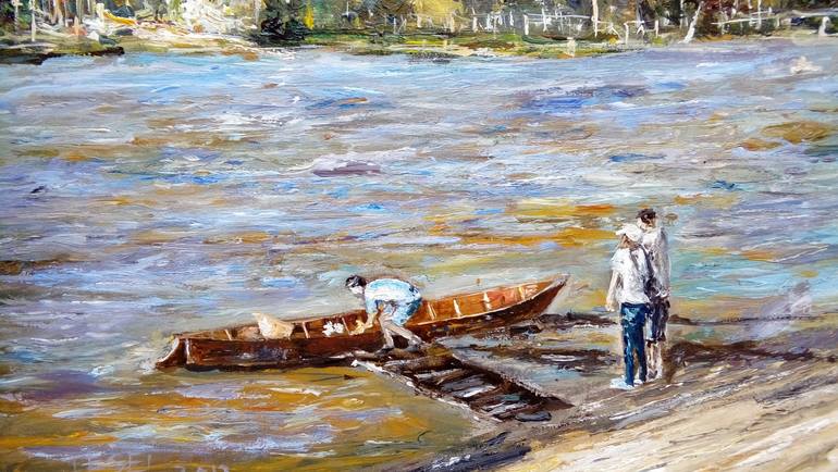 Original Impressionism Boat Painting by Federico Tesei