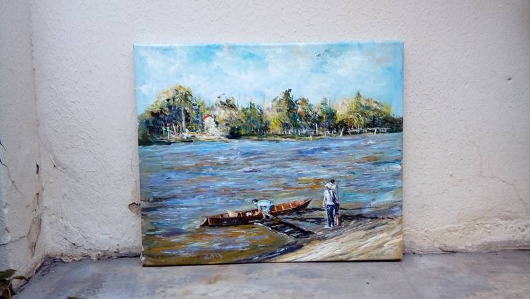 Original Impressionism Boat Painting by Federico Tesei