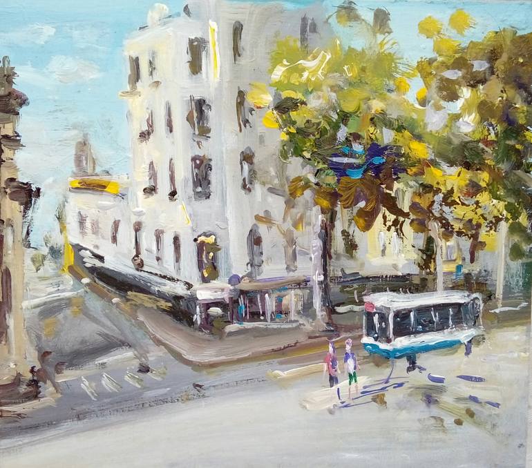 Original Architecture Painting by Federico Tesei | Expressionism Art on Wood | Centric corner