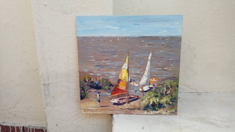 Original Impressionism Beach Painting by Federico Tesei