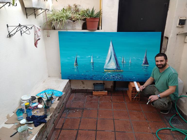 Original Expressionism Sailboat Painting by Federico Tesei
