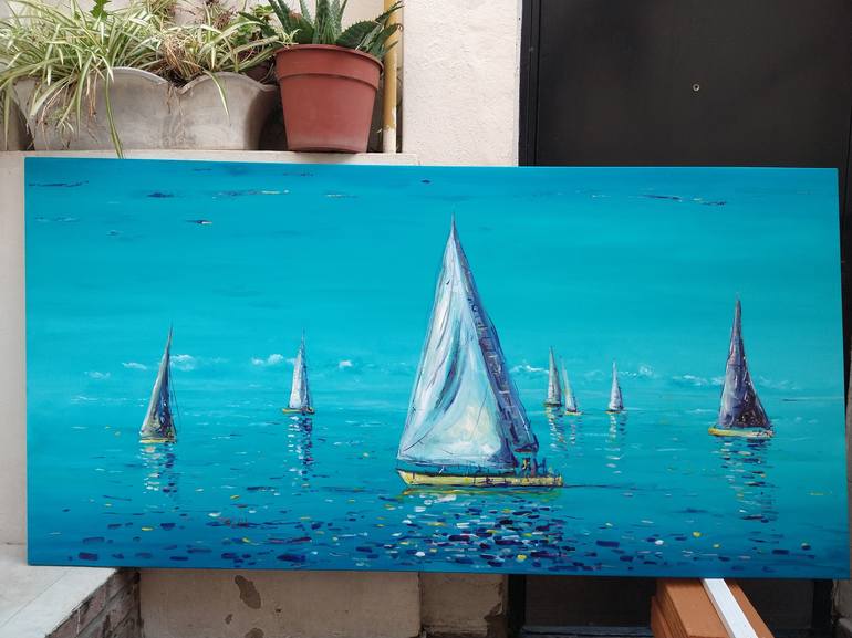 Original Expressionism Sailboat Painting by Federico Tesei