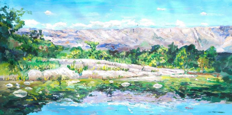 Original Landscape Painting by Federico Tesei | Figurative Art on Canvas | Sunset in the mountains.