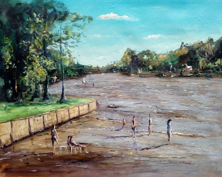 Original Landscape Painting by Federico Tesei | Figurative Art on Canvas | Sunset on the river